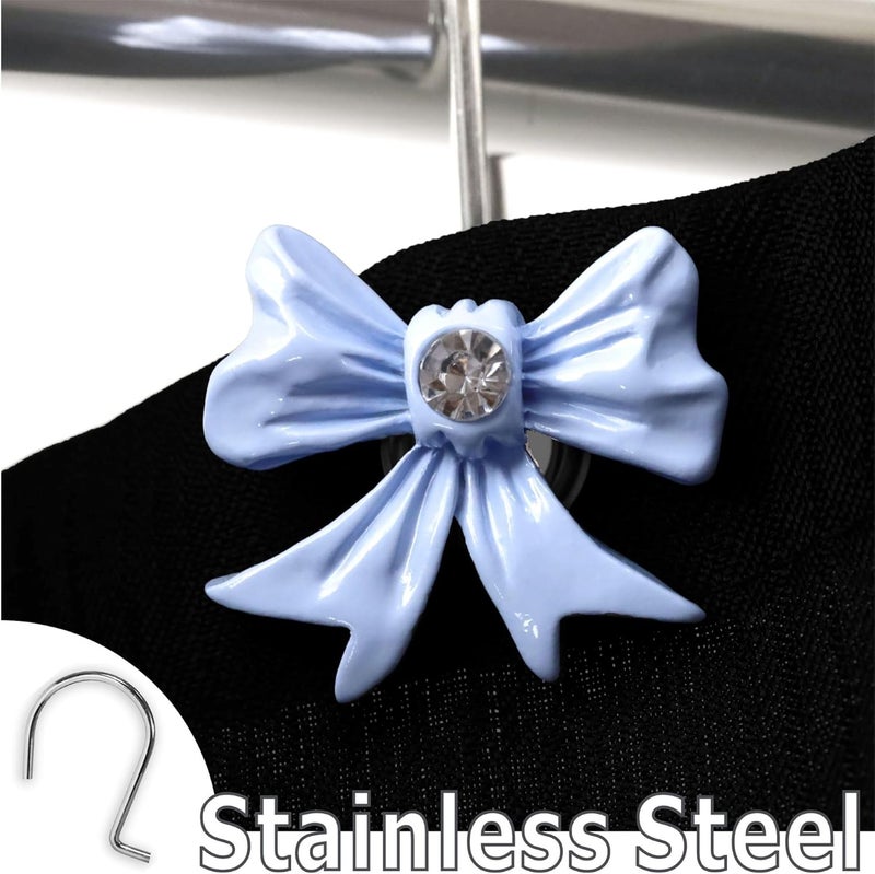 Popkozzi Blue Bow Shower Curtain Hooks: Cute Bow Knot Shaped Rustproof Stainless Steel Decorative Rings for Girls Kids & Elegant Bathroom Décor – Charming Accessory for Nursery Coastal & Cottage Bathrooms - Image 5